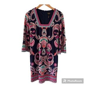 Laundry by Shelli Segal Blue Pink Paisley Bohemian Dress in Size 4